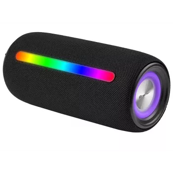Nešiojamas stereo garsiakalbis TRACER Stripe Black – 10 W RMS, Bluetooth / laidinis, USB-A ir USB-C, MicroSD, įmontuota baterija (iki 5 h)