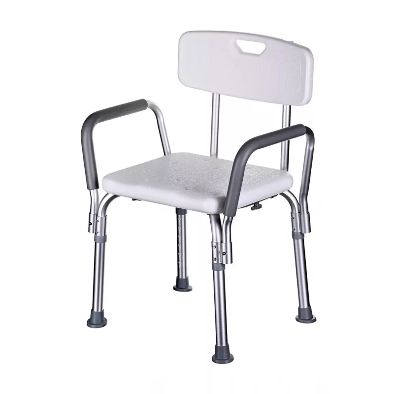 Kėdė dušui ActionMed KP300AM su atlošu ir porankiais, polipropilenas, reguliuojamas aukštis 43–56 cm, sėdynė 40×33 cm, max svoris 110 kg