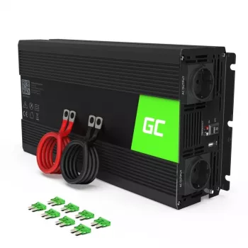 Keitiklis Green Cell INV25, 1500 W, 12 V DC į 230 V AC, 50 Hz, 1× USB, juodas