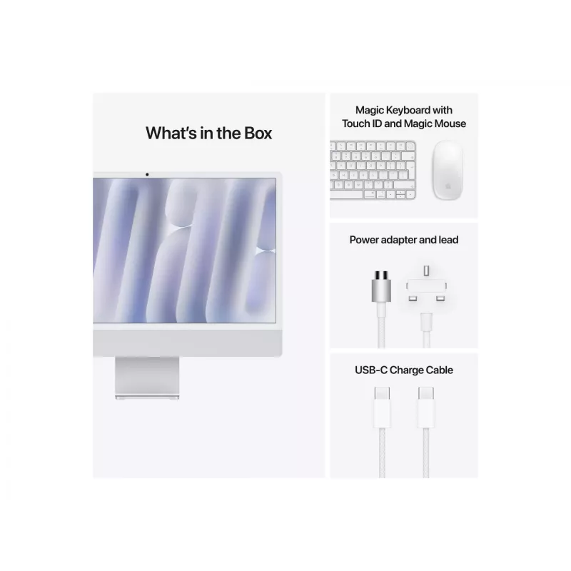 iMac 24 colių: M4 10/10, 24 GB, 512 GB SSD - Sidabrinis