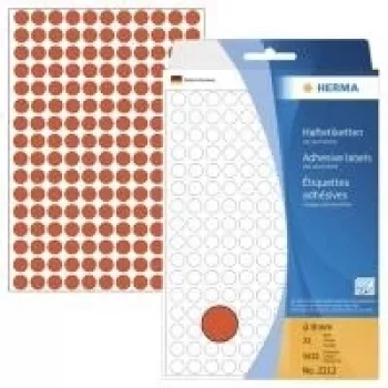HERMA nuolatinio sukibimo lipdukai - Raudoni - 8 mm apvalūs - 5632 lipdukai (32 lapai x 176) (2212)