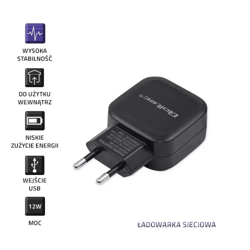 AC sieninis įkroviklis QOLTEC 50186 išmaniajam telefonui ir planšetei, 5 V 3,4 A, 17 W, 2× USB, juodas