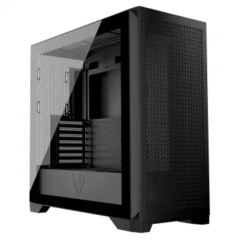 PC korpusas MODECOM VOLCANO EXPANSE T Midi Tower, grūdintas stiklas, USB-C, palaiko micro ATX, GPU iki 430 mm, CPU aušintuvas iki 180 mm, 3x3.5 colio vietos, 2x2.5 colio, juodas
