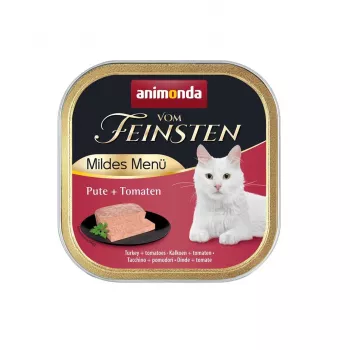 Šlapias kačių ėdalas animonda Vom Feinsten Turkija su Pomidorais Mild Menu 100 g padėklas – suaugusioms katėms