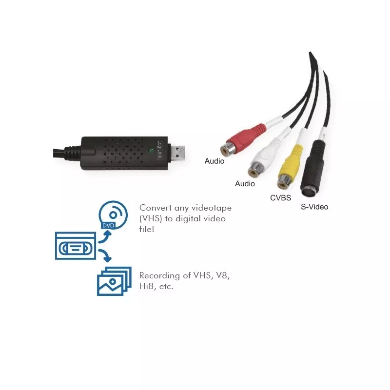 LogiLink USB 2.0 A/V Grabber, USB-A/M į 3x RCA + Mini-DIN5/F, juodas
