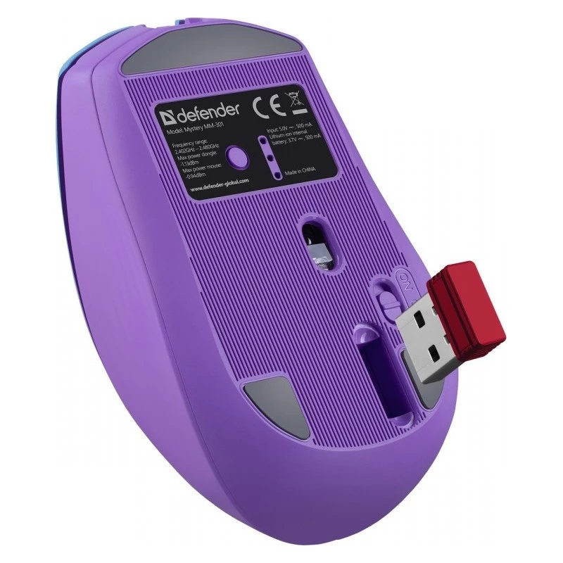 PELĖ DEFENDER MYSTERY MM-301 RF+BT PURPLE 1600dpi 6P