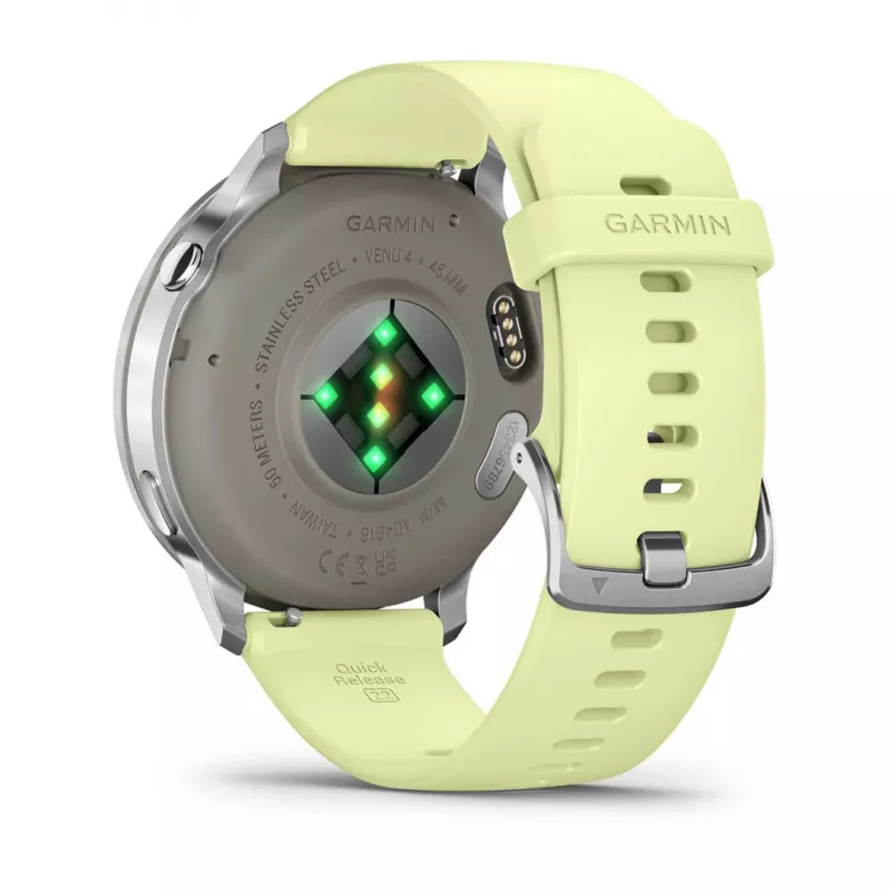 Garmin Venu 4 45 mm 010-03014-02 išmanusis laikrodis, sidabrinės spalvos su citrininiu silikono dirželiu