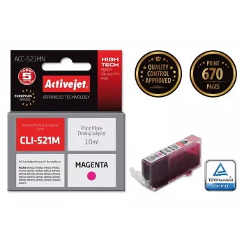 Suderinama rašalo kasetė Activejet ACC-521MN (Canon CLI-521M), purpurinė, 10 ml, didelės talpos (XL), vienetas