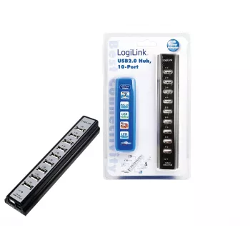 LogiLink UA0096 USB 2.0 mazgas 10 prievadų juodas