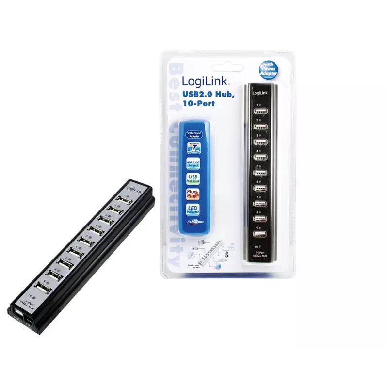 LogiLink UA0096 USB 2.0 mazgas 10 prievadų juodas