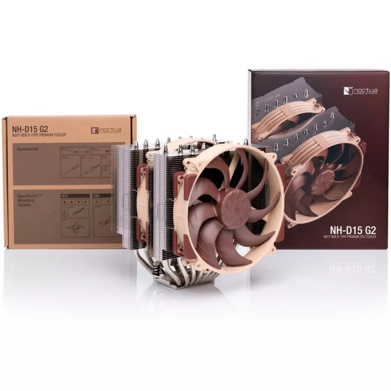 Oro aušintuvas Noctua NH-D15 G2 — dviejų ventiliatorių 140 mm CPU aušintuvas, varis, 12 V, 1500 aps./min. maks., suderinamas su LGA 1150/1151/1155/1156/1200/1700 ir AM4/AM5