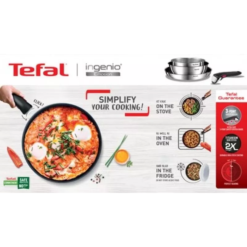 Tefal Ingenio Emotion L897S374 3 dalių keptuvių rinkinys, 24/28 cm, su nuimama rankena