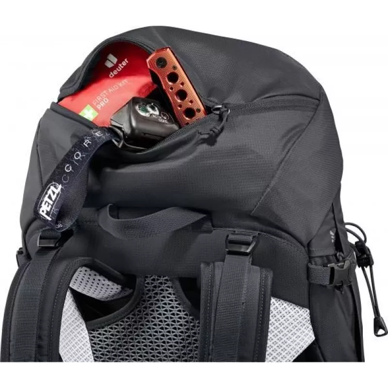 Kuprinė DEUTER Futura Pro 34 SL, moteriška žygių kuprinė, 34 L, 1,56 kg, ventiliacija, hidracija 3 L, laikiklis šalmui, vidinis plieninis rėmas