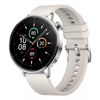 Išmanusis laikrodis ONEPLUS OnePlus Watch 3 43 mm, 1,32 colio AMOLED 466 × 466, titanas/sidabras, balta guminė juostelė, GPS, „Wi‑Fi“
