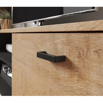 TV stovas Cama Meble SOHO 140, lefkas ąžuolas/juoda, 1400×430×370 mm