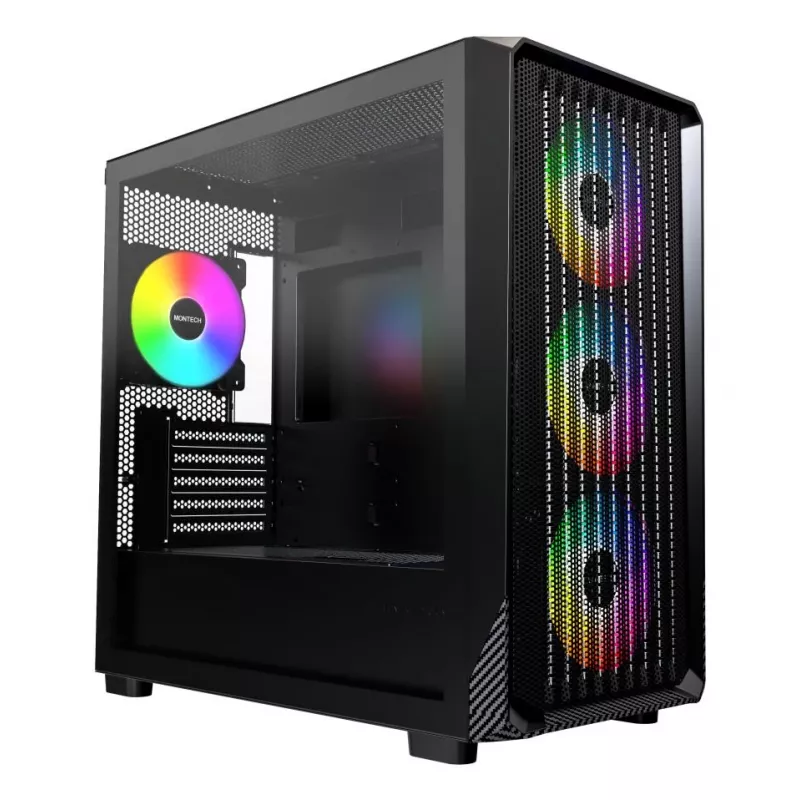 Montech X5M (B) „Micro Tower“ kompiuterio korpusas – Micro-ATX/Mini-ITX, 3×120 mm priekyje, 1×120 mm gale, palaiko ATX maitinimo šaltinį, 2×3,5 colio + 4×2,5 colio, juodas