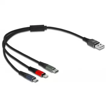 USB įkrovimo laidas DeLOCK 3 in 1 Type-A – Lightning / Micro USB / USB Type-C 30 cm