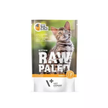 Šlapias kačiukų ėdalas VETEXPERT RAW PALEO Kitten Turkey 100 g – monoproteininis, 79% drėgmės, 10,3% baltymų