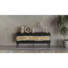 TV spintelė Cama Meble INSERTO 3D 143,5x40x61,5 cm juoda su LED, medžio drožlių plokštės viršus