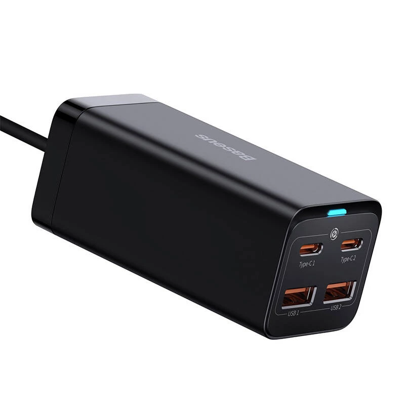 Baseus GaN3 Pro CCGP000101 stalinis kroviklis 100 W, 2x USB-C + 2x USB-A, PD 3.0, QC 4.0+, 1,5 m laidas, juodas