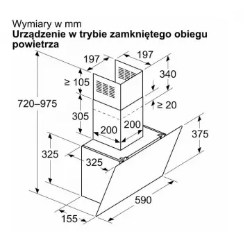 Sieninis gartraukis Bosch DWK65DK20, 590×325×690 mm, 550 m³/h, 3 greičiai, 62 dB, baltas, aliumininis riebalų filtras