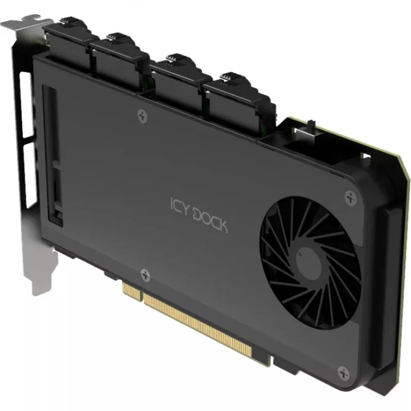 Icy Dock MB204MP-1B mobilaus stovo adapterio kortelė – 4 × M.2 NVMe SSD karštai keičiamas mobilus stovas