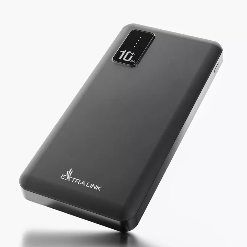 Power bank Extralink EPB-098B 10000 mAh, LiPo, 2× USB-A + 1× USB-C, juoda