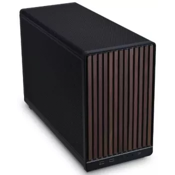 Korpusas Lian Li A3-mATX Micro Tower — Micro-ITX/Micro-ATX, Wood & Black, palaiko ATX/SFX/SFX-L maitinimo šaltinius