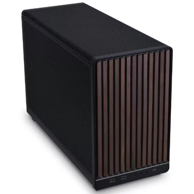 Korpusas Lian Li A3-mATX Micro Tower — Micro-ITX/Micro-ATX, Wood & Black, palaiko ATX/SFX/SFX-L maitinimo šaltinius