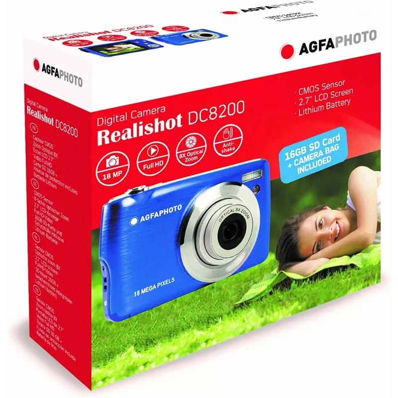 Agfa Photo DC8200 mėlynas + dėklas + SD 16GB kortelė