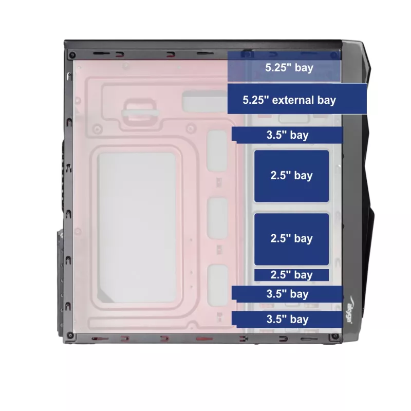 Akyga AK939BL Midi Tower kompiuterio korpusas, ATX / Micro ATX / Mini ITX, 2x USB 2.0, be maitinimo bloko, juodas