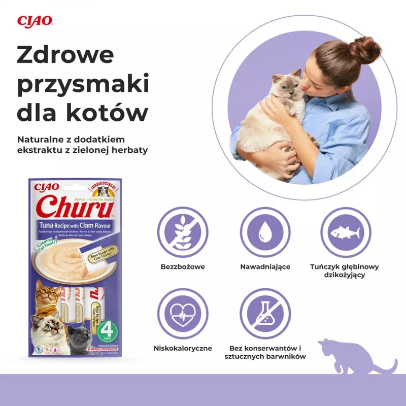 INABA Churu skonis tunas su moliuskais - skanėstai katėms - 4x14 g