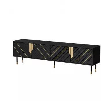 TV spintelė Cama Meble Cama 4D MOUNTAIN 2040×400×550 mm juoda + auksinė medžio drožlių plokštės viršus