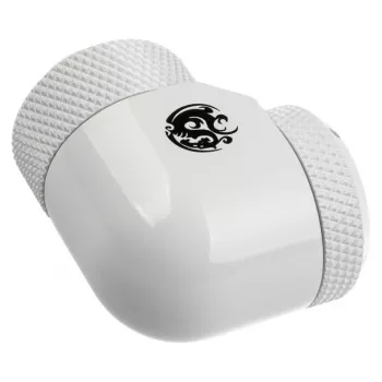 Adapteris 90° G1/4 vyriškas į 14 mm kietą vamzdelį, sukamas – BitsPower BP-DWE90RML14, baltas
