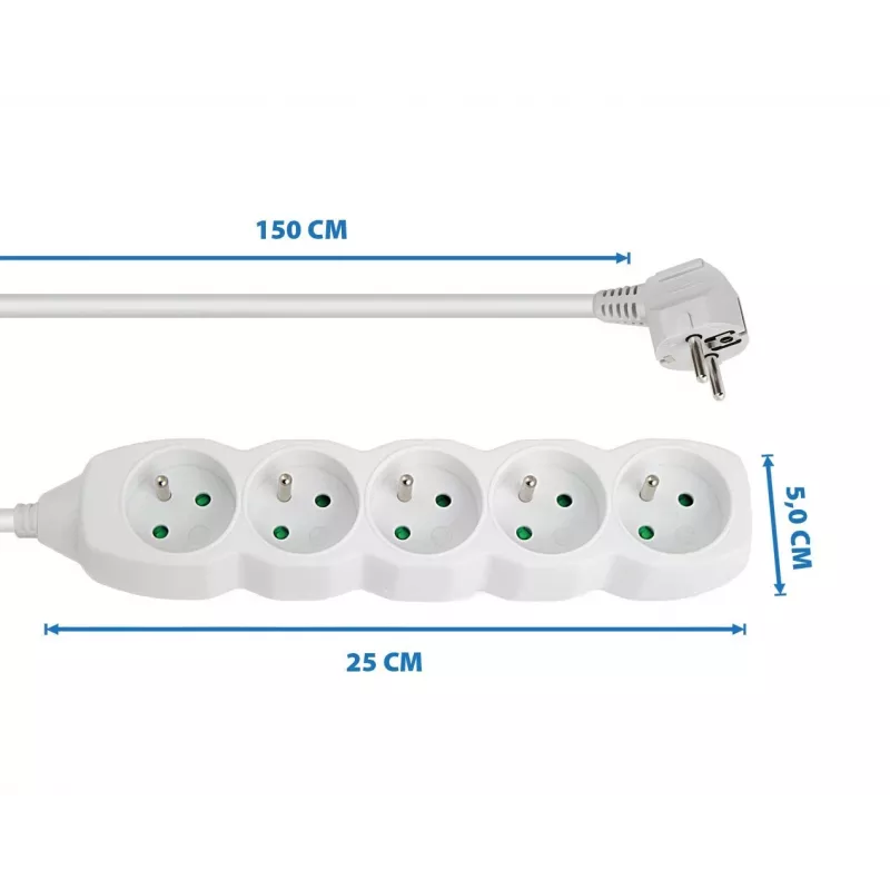 Prailginimo laidas ESPERANZA ELK207W — 1,5 m, 5 kištukinių lizdų (E tipas), vidaus naudojimui, 220–250 V