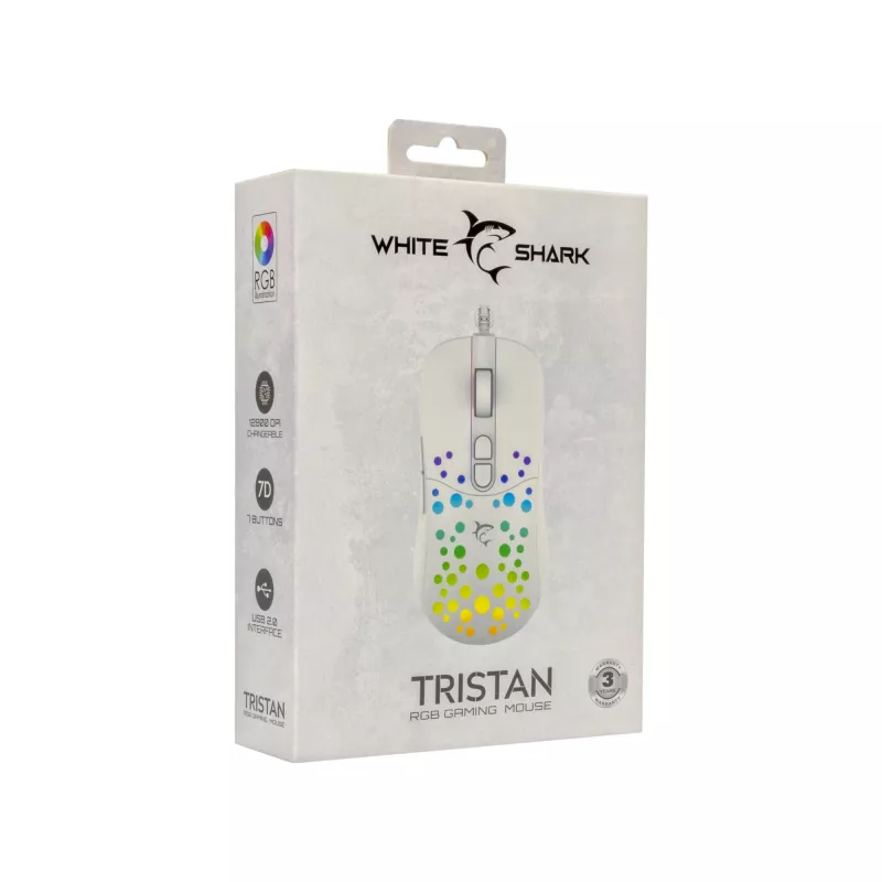 Pelinė White Shark GM-9004 Tristan-2 Balta RGB USB