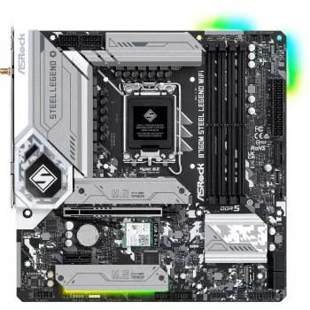 Motininė plokštė ASRock B760M Steel Legend WiFi — Intel B760, LGA 1700, micro ATX, DDR5, 4 DIMM, 128GB, Wi‑Fi 6E, 2.5Gb LAN