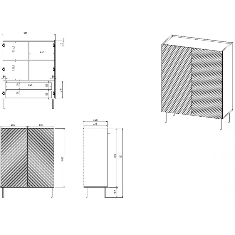 Stelažas cama meble ONDA ONDA 98×45×127 cm žalias, ant grindų statomas sieninis spintelė