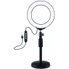 LED žiedinis šviestuvas 16 cm su stovu iki 33 cm, USB, RGBW