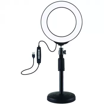 LED žiedinis šviestuvas 16 cm su stovu iki 33 cm, USB, RGBW