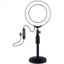 LED žiedinis šviestuvas 16 cm su stovu iki 33 cm, USB, RGBW