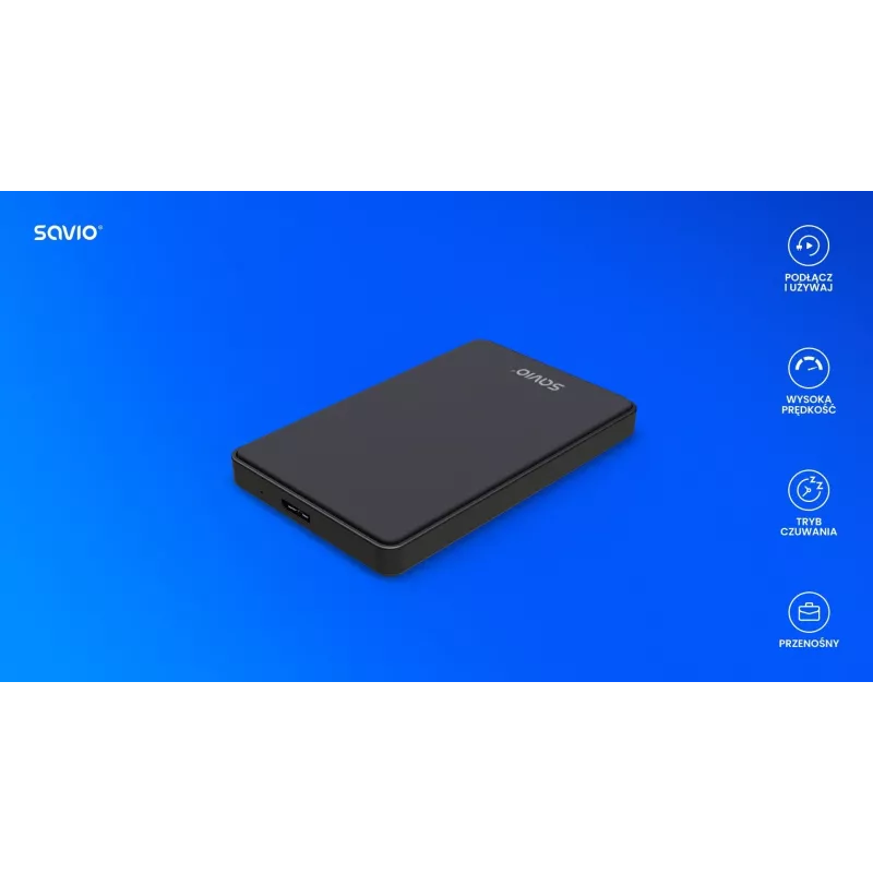 Išorinis HDD/SSD dėklas SAVIO AK-65 Juodas 2.5 colio SATA USB 3.0 5 Gbit/s Micro-USB