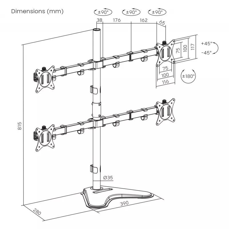 Sieninis laikiklis SBOX LCD-F048-2 4 ekranams 17–32 colių, VESA 100×100, 4×9 kg