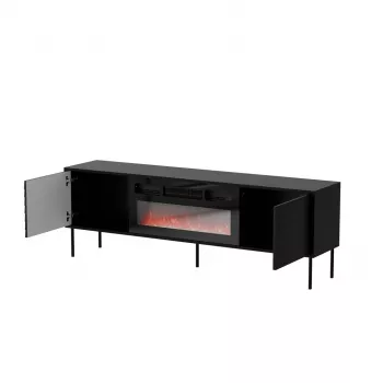 Spintelė televizoriui Cama Meble CORTINA 180x40x60 cm juoda su juodu židiniu