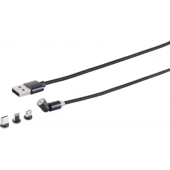 Magnetinis 3-in-1 USB-A įkrovimo laidas ShiverPeaks 540° — juodas, USB-A prie magnetinio kelių jungčių