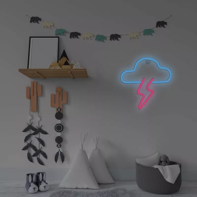 Neoninis LED ženklas MANTA SNL71BL Debesis su žaibu mėlyna-rožinė