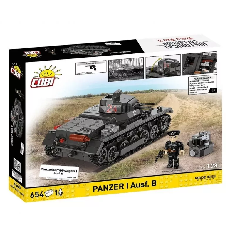 Konstrukcinis rinkinys Cobi Panzer I Ausf. B – 654 detalės, detalaus tanko modelio rinkinys