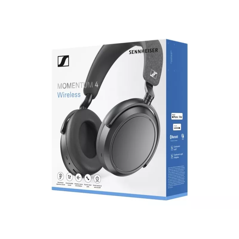 SENNHEISER Momentum 4 belaidės Bluetooth ausinės su triukšmo slopinimu – juodos