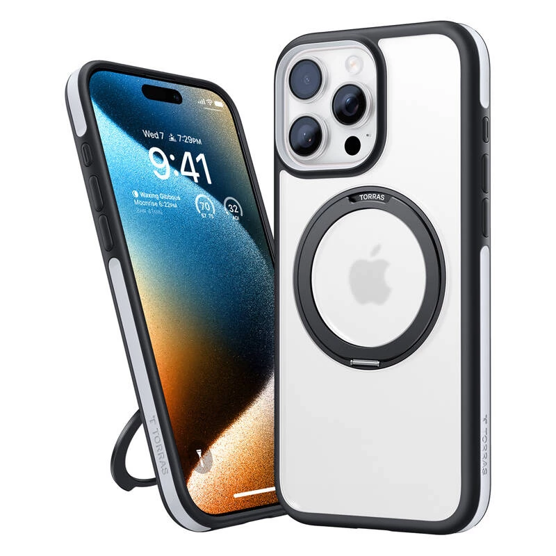 Apsauginis dėklas Torras Ostand R Fusion, skirtas iPhone 16 Pro — juodos spalvos