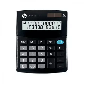 Stalinis skaičiuotuvas HP OC 112 — 12 skaitmenų LCD, baterija/saulė, juodas, 101×125×33 mm